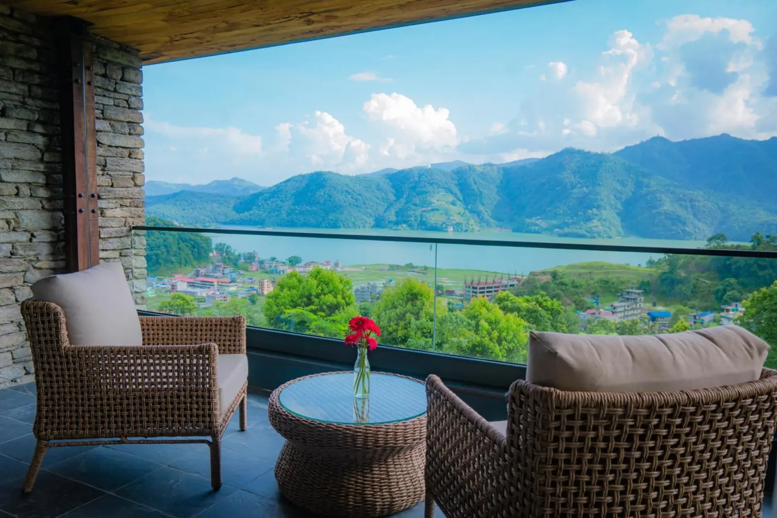 Balcony view from a guest room at Dorje's Resort and Spa, Pokhara