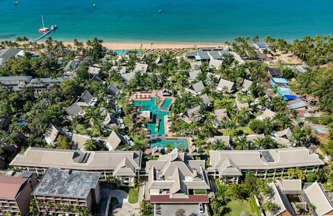 Aerial view of La Solaya Khao Lak showcasing beautiful landscaping and beachfront